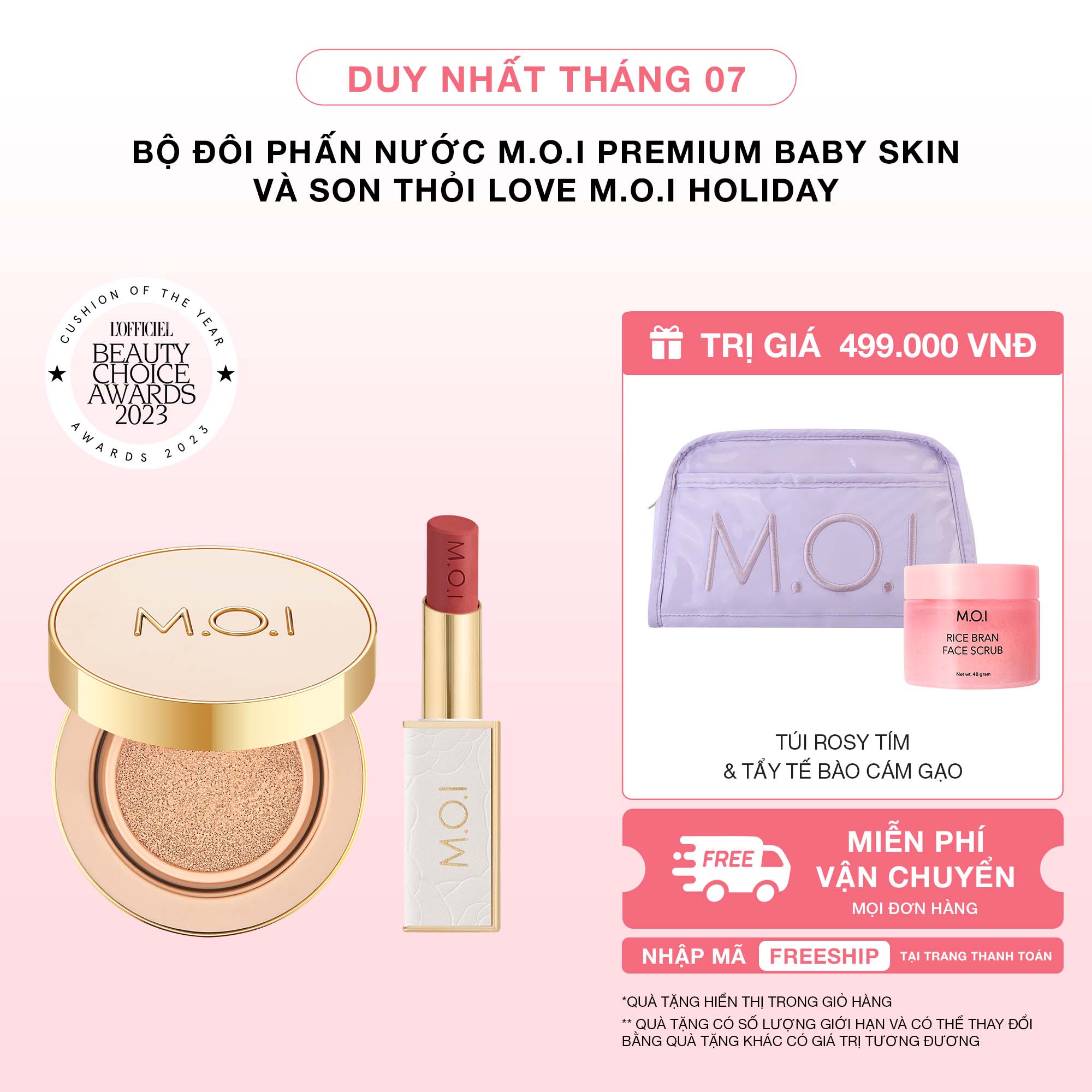 Bộ Đôi Phấn Nước M.O.I Premium Baby Skin Và Son Thỏi Love M.O.I Holiday Phiên Bản Mùa Lễ Hội