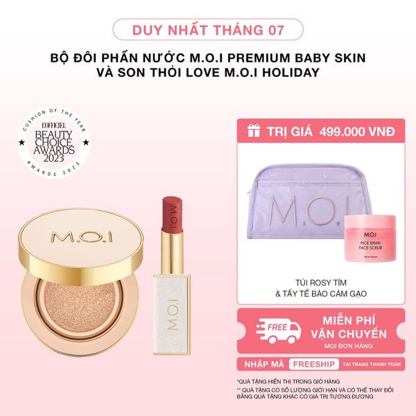 Bộ Đôi Phấn Nước M.O.I Premium Baby Skin Và Son Thỏi Love M.O.I Holiday Phiên Bản Mùa Lễ Hội