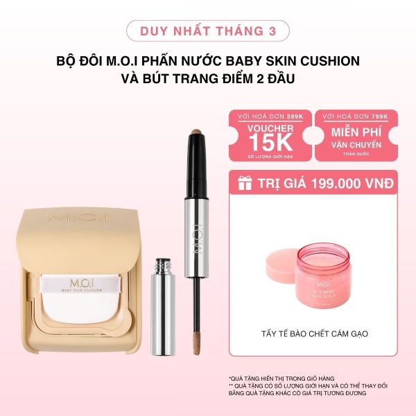 Bộ Đôi M.O.I Phấn Nước Baby Skin Cushion Và Bút Trang Điểm 2 Đầu