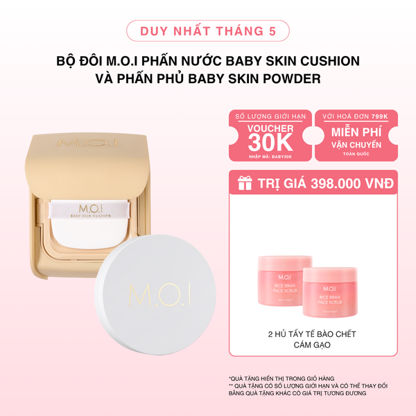 Bộ đôi M.O.I Phấn Nước Baby Skin Cushion Và Phấn Phủ Baby Skin Powder