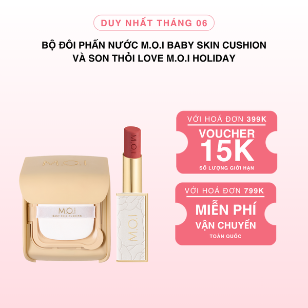 Phấn Nước M.O.I Baby Skin Cushion Và Son Thỏi Love M.O.I Holiday Phiên Bản Mùa Lễ Hội