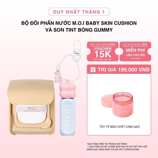 Bộ Đôi Phấn Nước M.O.I Baby Skin Cushion Và Son Tint Bóng Gummy