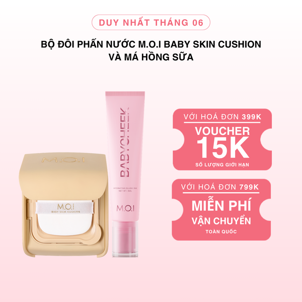 Bộ Đôi Phấn Nước M.O.I Baby Skin Cushion Và Má Hồng Sữa Baby Cheek