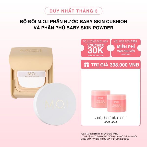 Bộ đôi M.O.I Phấn Nước Baby Skin Cushion Và Phấn Phủ Baby Skin Powder