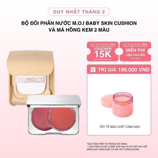 Bộ Đôi Phấn Nước M.O.I Baby Skin Cushion Và Má Hồng Kem 2 Màu