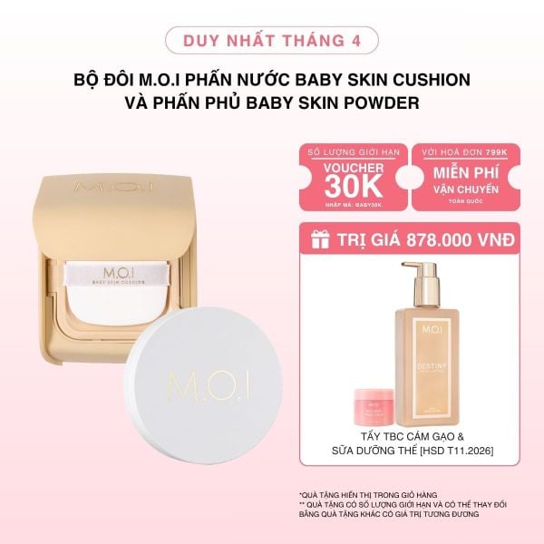 Bộ đôi M.O.I Phấn Nước Baby Skin Cushion Và Phấn Phủ Baby Skin Powder