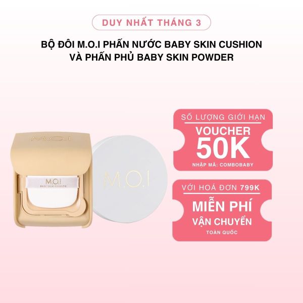[GIẢM 50K] Bộ Đôi M.O.I Phấn Nước Baby Skin Cushion Và Phấn Phủ Baby Skin Powder