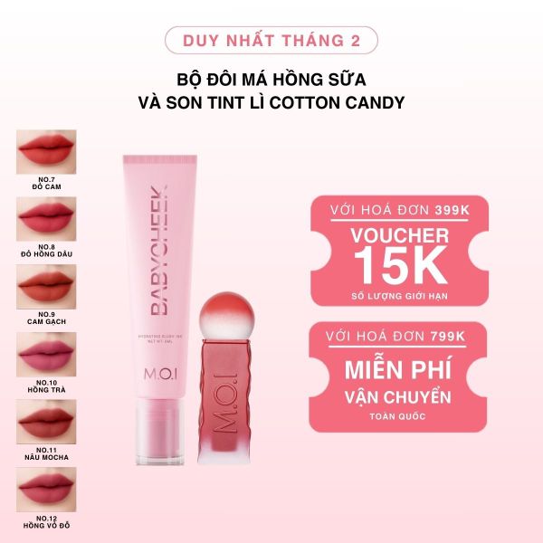 Bộ Đôi Má Hồng Sữa Và Son Tint Lì Cotton Candy