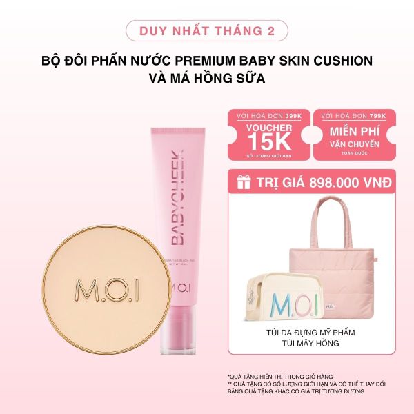 Bộ Đôi Phấn Nước M.O.I Premium Baby Skin Cushion Và Má Hồng Sữa Baby Cheek