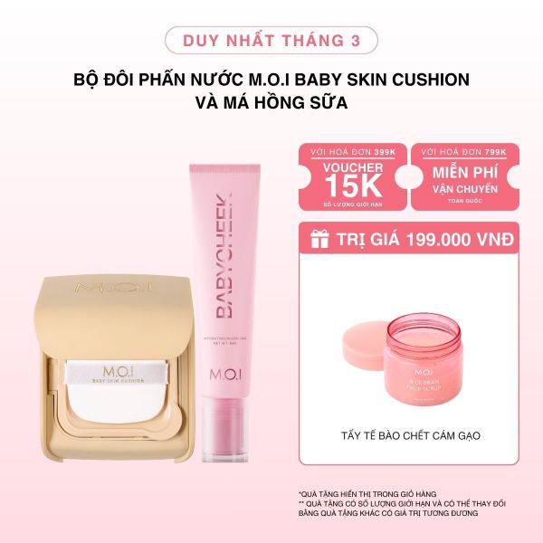 Bộ Đôi Phấn Nước M.O.I Baby Skin Cushion Và Má Hồng Sữa Baby Cheek
