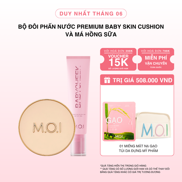 Bộ Đôi Phấn Nước M.O.I Premium Baby Skin Cushion Và Má Hồng Sữa Baby Cheek