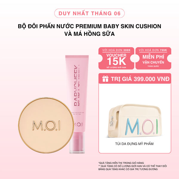 Bộ Đôi Phấn Nước M.O.I Premium Baby Skin Cushion Và Má Hồng Sữa Baby Cheek