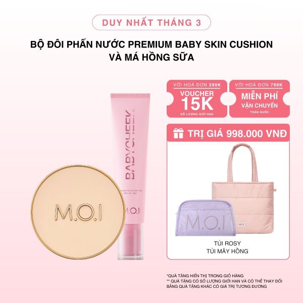 Bộ Đôi Phấn Nước M.O.I Premium Baby Skin Cushion Và Má Hồng Sữa Baby Cheek