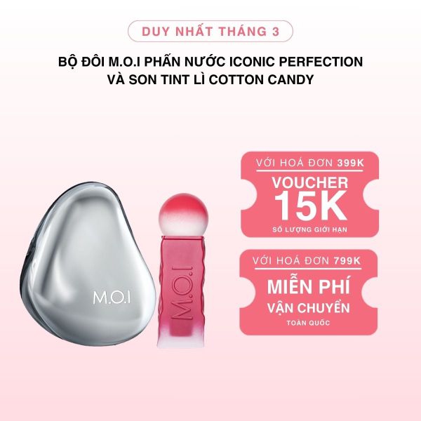 Bộ Đôi M.O.I Phấn Nước Iconic Perfection Và Son Tint Lì Cotton Candy