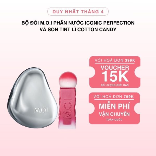 Bộ Đôi M.O.I Phấn Nước Iconic Perfection Và Son Tint Lì Cotton Candy