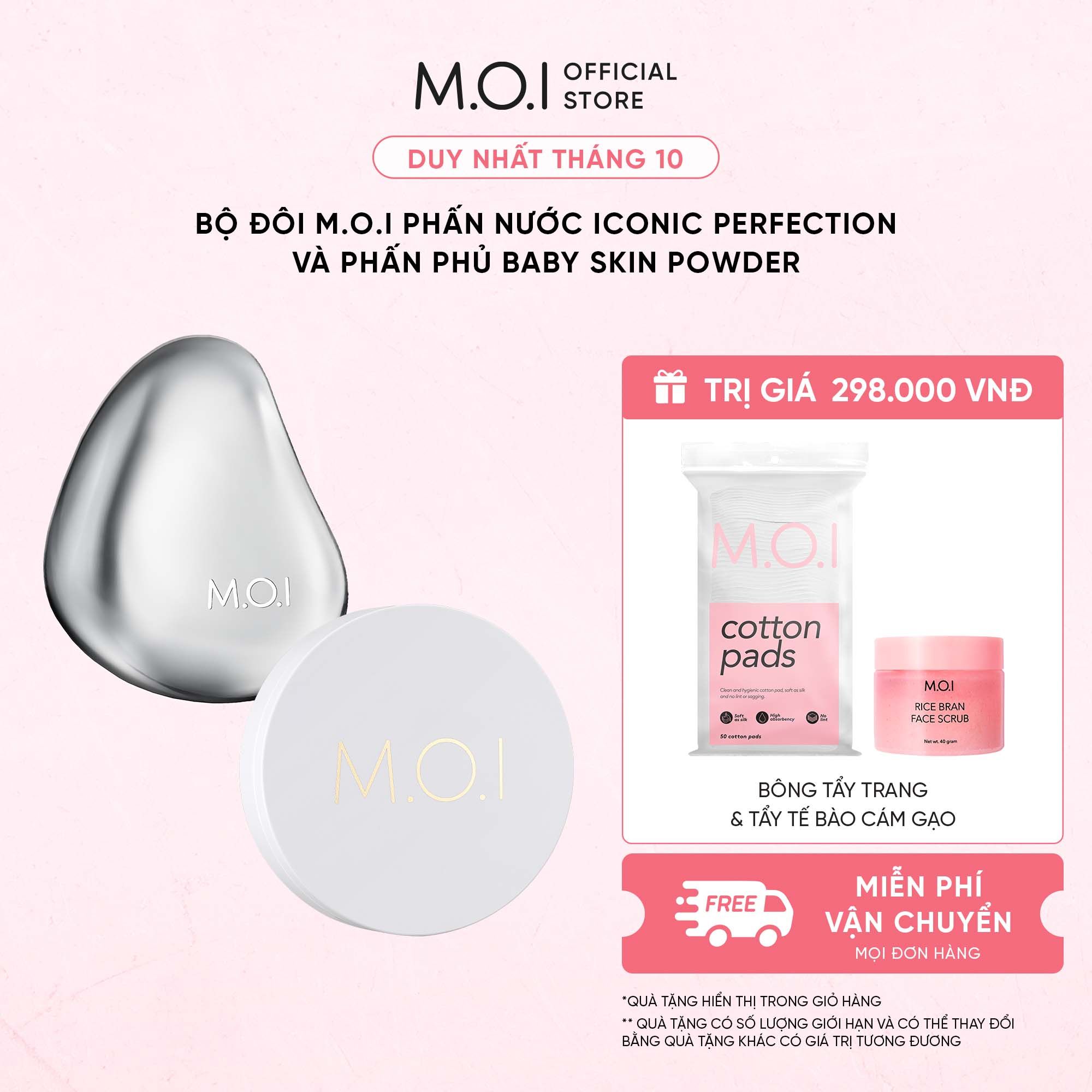  Bộ Đôi M.O.I Phấn Nước Iconic Perfection Và Phấn Phủ Baby Skin Powder 