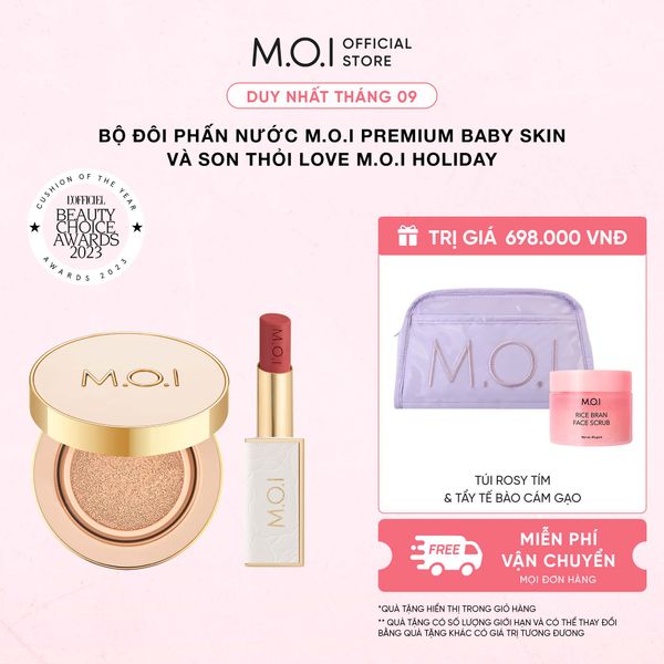 Bộ Đôi Phấn Nước M.O.I Premium Baby Skin Và Son Thỏi Love M.O.I Holiday Phiên Bản Mùa Lễ Hội