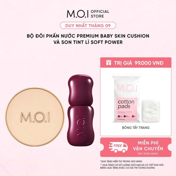 Bộ Đôi Phấn Nước M.O.I Premium Baby Skin Và Son Tint Lì Soft Power