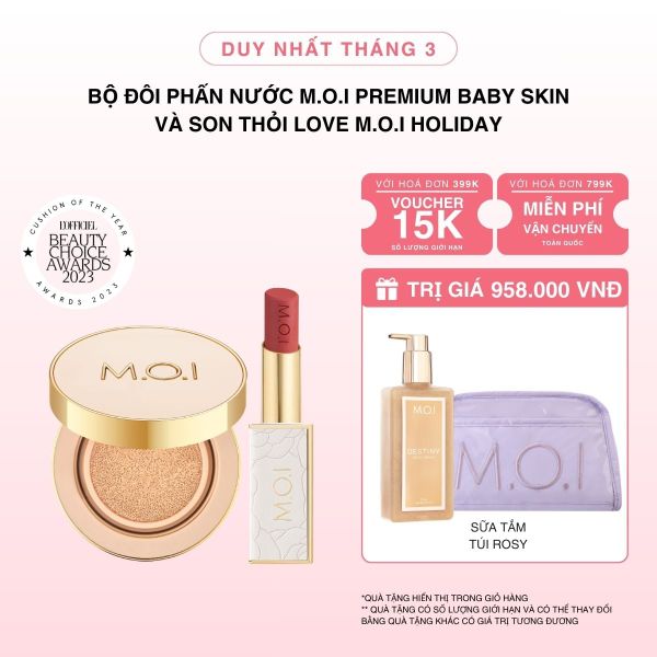 Bộ Đôi Phấn Nước M.O.I Premium Baby Skin Và Son Thỏi Love M.O.I Holiday Phiên Bản Mùa Lễ Hội