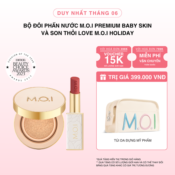 Bộ Đôi Phấn Nước M.O.I Premium Baby Skin Và Son Thỏi Love M.O.I Holiday Phiên Bản Mùa Lễ Hội
