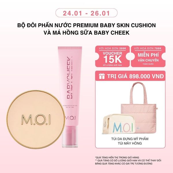 Bộ Đôi Phấn Nước M.O.I Premium Baby Skin Cushion Và Má Hồng Sữa Baby Cheek