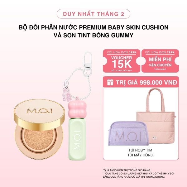 Bộ Đôi Phấn Nước Premium M.O.I Baby Skin Cushion Và Son Tint Bóng Gummy