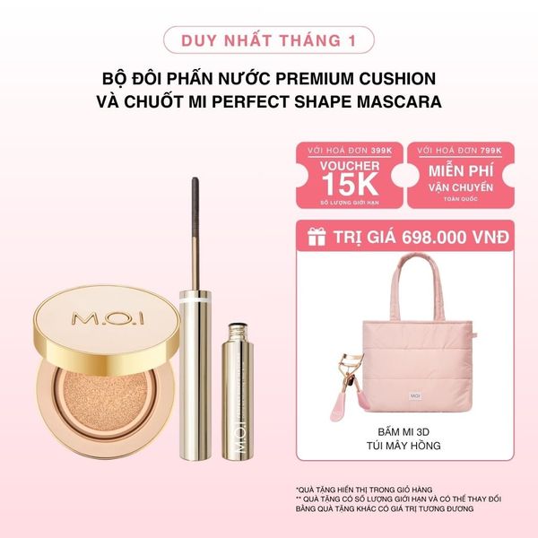 Bộ Đôi Phấn Nước Premium Cushion Và Chuốt Mi M.O.I Perfect Shape Mascara