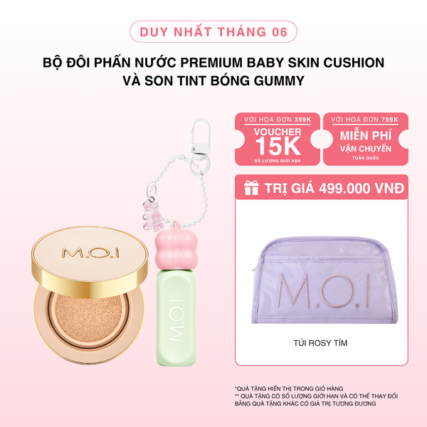 Bộ Đôi Phấn Nước Premium M.O.I Baby Skin Cushion Và Son Tint Bóng Gummy