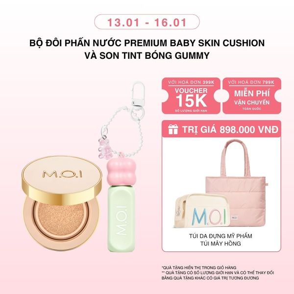 Bộ Đôi Phấn Nước Premium M.O.I Baby Skin Cushion Và Son Tint Bóng Gummy