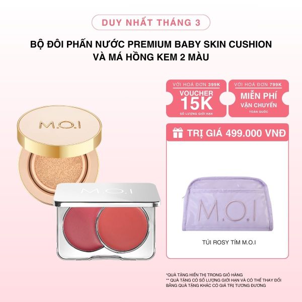 Bộ Đôi Phấn Nước M.O.I Premium Baby Skin Cushion Và Má Hồng Kem 2 Màu