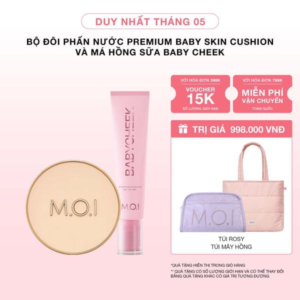 Bộ Đôi Phấn Nước M.O.I Premium Baby Skin Cushion Và Má Hồng Sữa Baby Cheek