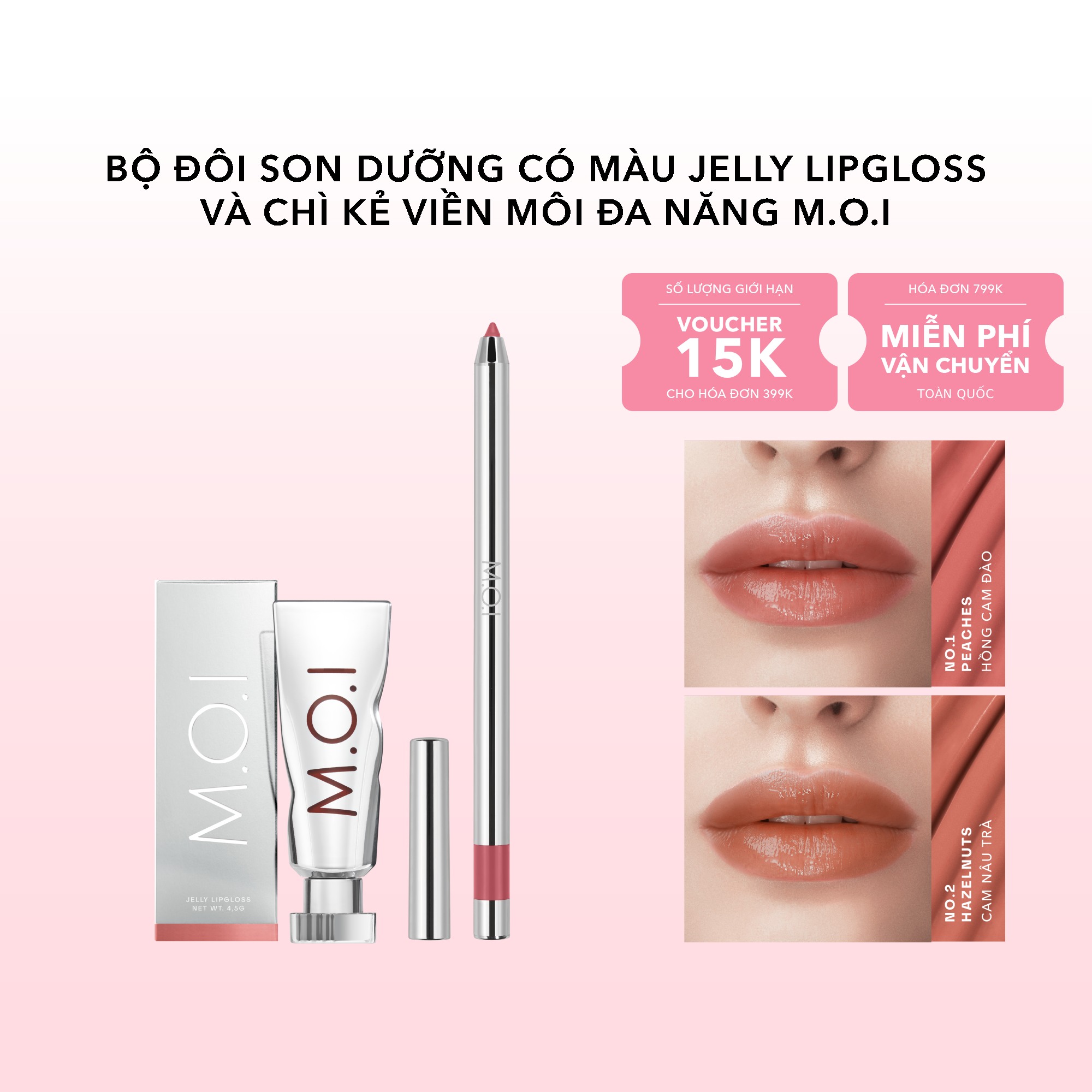 Bộ Đôi Son Dưỡng Có Màu Jelly Lipgloss M.O.I Và Chì Kẻ Viền Môi Đa Năng M.O.I
