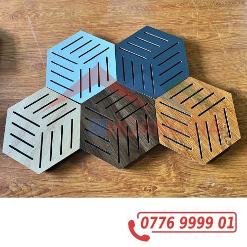 Tấm Gỗ Tiêu Âm Hình Lục Giác Có Họa Tiết, Trang Trí Cao Cấp, Decor Sang Trọng, SẴN KEO DÁN