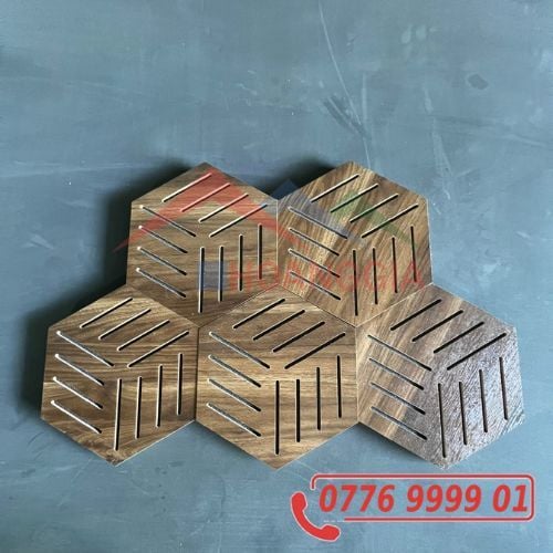 Tấm Gỗ Tiêu Âm Hình Lục Giác Có Họa Tiết, Trang Trí Cao Cấp, Decor Sang Trọng, SẴN KEO DÁN