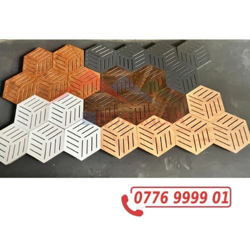 Tấm Gỗ Tiêu Âm Hình Lục Giác Có Họa Tiết, Trang Trí Cao Cấp, Decor Sang Trọng, SẴN KEO DÁN
