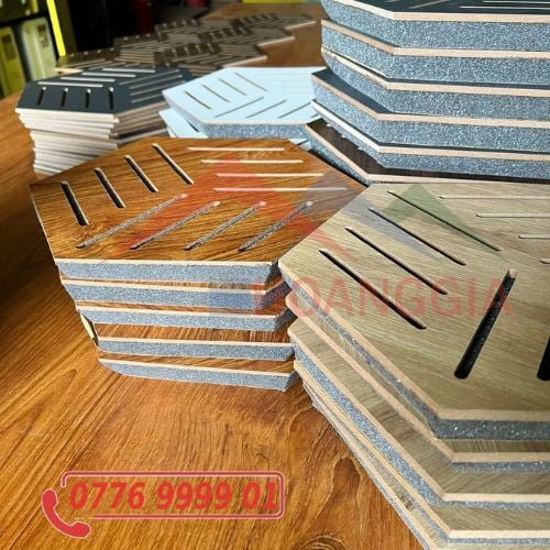 Tấm Gỗ Tiêu Âm Hình Lục Giác Có Họa Tiết, Trang Trí Cao Cấp, Decor Sang Trọng, SẴN KEO DÁN