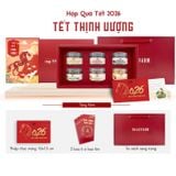  Hộp Quà Tết Thịnh Vượng (Hộp Đỏ) (Trà Lài - Trà Sen - Trà Đen - Mứt Vỏ Bưởi Chanh Dây - Hạt Điều - Xoài Sấy Dẻo) 
