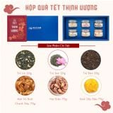  Hộp Quà Thịnh Vượng (Hộp Xanh) (Trà Lài 30g - Trà Sen 30g - Trà Đen 30g - Mứt Vỏ Bưởi Chanh Dây 70g - Hạt Điều 70g - Xoài Sấy Dẻo 70g) 