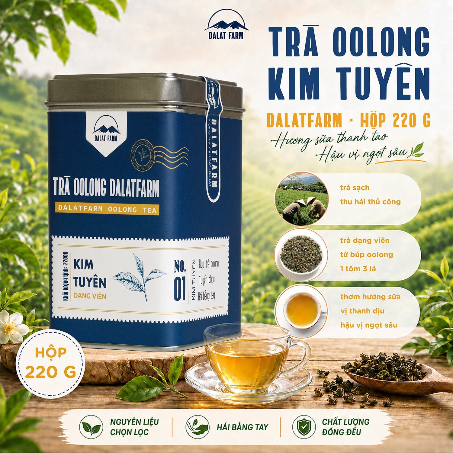  Trà Oolong Kim Tuyên DalatFarm  - Hộp 220g 