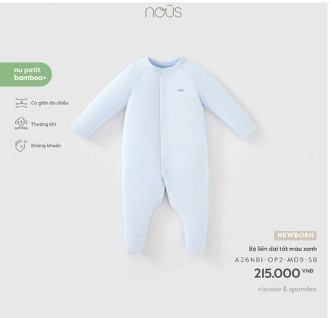 Bộ liền dài tất màu xanh Nous (NB)