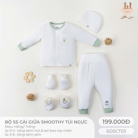 Bộ dài cài giữa vải Smoothy Little Love - Túi ngực trắng in hươu (NB)