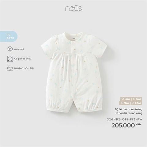Bộ liền cộc màu trắng in hoạ tiết xanh vàng Nous (3-6th)