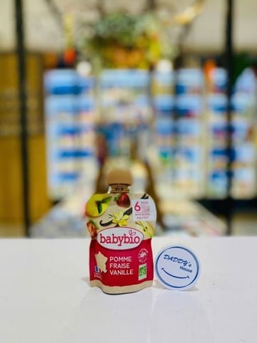 Trái cây nghiền hữu cơ Babybio vị dâu, táo, vani 6th (90g)