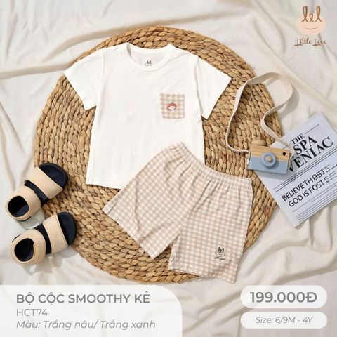 Bộ cộc smoothy kẻ trắng nâu in cún táo Little Love (12-18th)