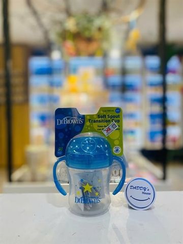 Ly tập uống Dr Brown'S đầu mềm 6th - Màu xanh (180ml)