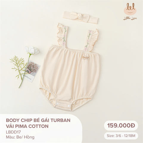 Body chip bé gái Turban vải Pima Cotton Little Love - Màu be (12-18th)
