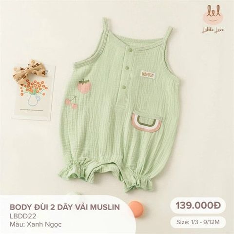 Body đùi 2 dây vải Muslin Little Love - Xanh ngọc (6-9th)
