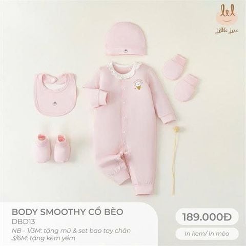 Body smoothy có bèo in kem hồng Little Love (NB)