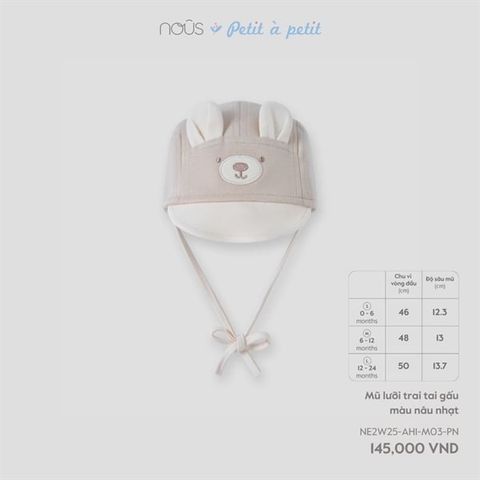 Mũ lưỡi trai tai gấu màu nâu nhạt Nous (0-6th)