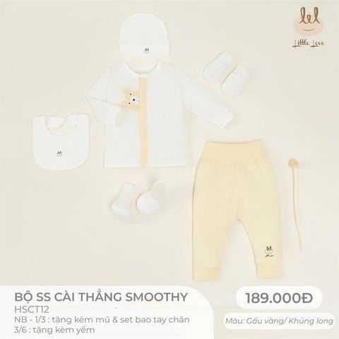 Bộ smoothy cài thẳng mặt gấu vàng Little Love (NB)